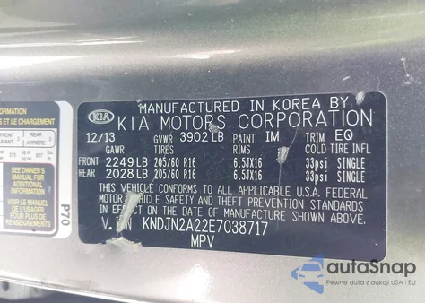 2014 Kia Soul z USA, uszkodzony, nr VIN KNDJN2A22E7038717